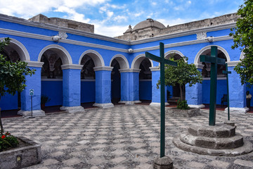 Arequipa, Peru - October 7, 2018: Interior courtyards of the Monastery of Santa Catalina de Siena,...