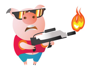 Emoji character  Pig with flamethrower. Vector illustration. Symbol of the new year 2019 Isolated on transparent background. Excellent for the design of postcards, posters, stickers etc.  