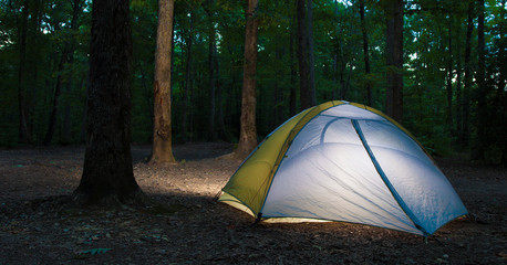 Tent camping at night