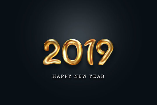 Creative background, Gold numbers Balloons on a dark background, 2019 Happy new year, Number Ball, Air Filled Balloon. New year balloon for decoration, celebration, congratulation. copy space.