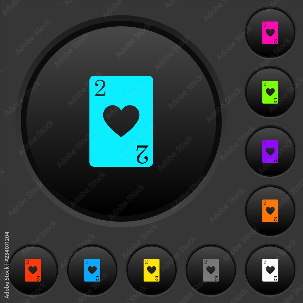 Poster two of hearts card dark push buttons with color icons