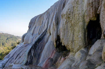 travertine rocks formed by mineral spring waters  Akkaya Travertenleri, Bolu Province, Turkey