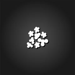 Popcorn icon flat. Simple White pictogram on black background with shadow. Vector illustration symbol