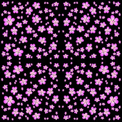 Fototapeta na wymiar Floral seamless pattern vector. Vintage ornament with cute flowers for textiles, Wallpaper, packaging. Pink cherry blossoms on black background.
