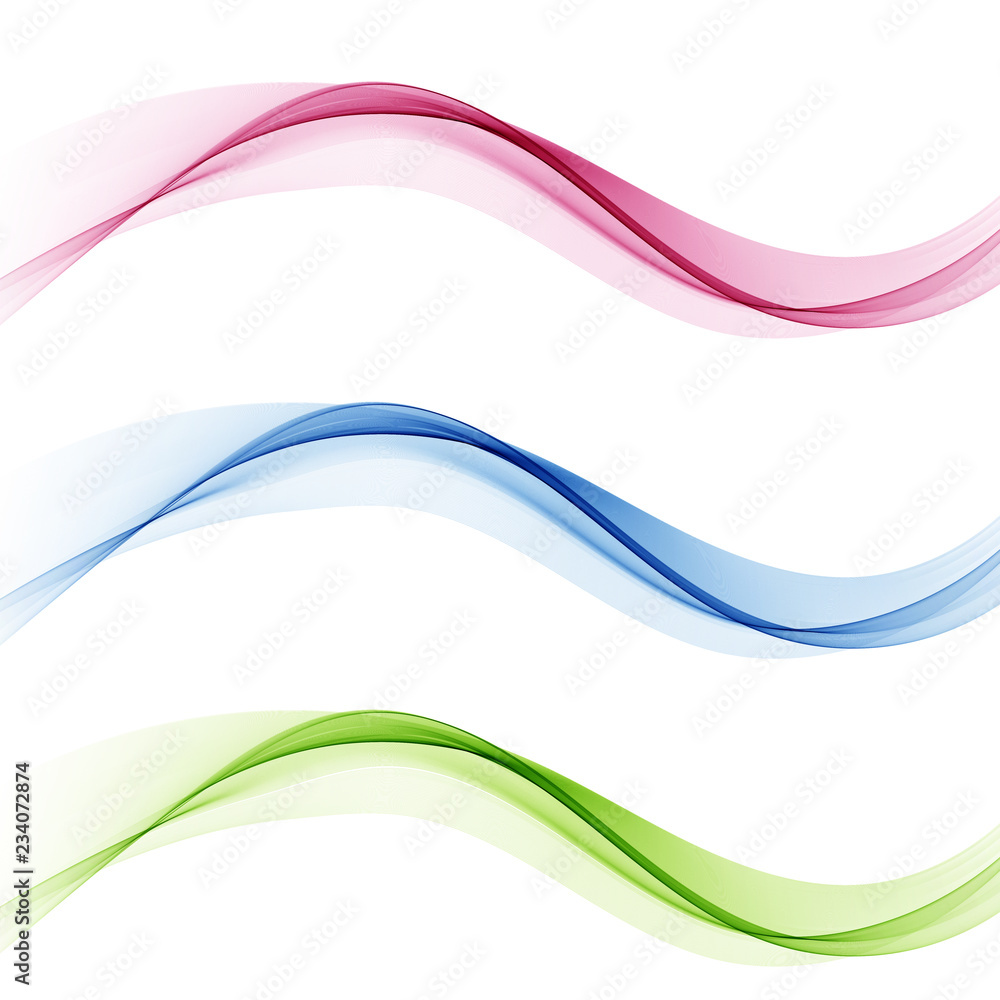 Poster set abstract smoke wave. transparent smooth vector lines.