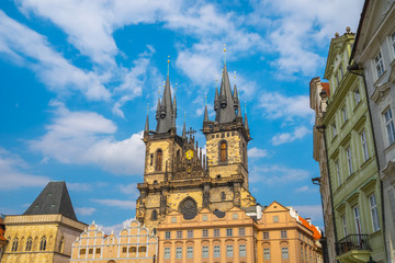 Obraz premium Prague, Czech Republic - 21.08.2018: Church of Our Lady before Tyn at Old Town square in Prague