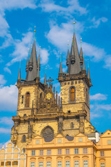 Fototapeta na wymiar Prague, Czech Republic - 21.08.2018: Church of Our Lady before Tyn at Old Town square in Prague