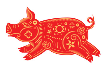 Happy Chinese New Year 2019 Zodiac Sign of Red Pig