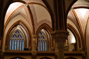 Interior Stained Glass Of The Episcopal Palace In Astorga. Architecture, History, Camino De Santiago, Travel, Interiors. November 1, 2018. Astorga, Leon, Castilla-Leon, Spain.