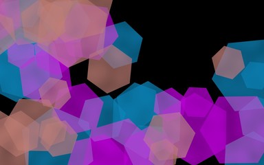 Multicolored translucent hexagons on dark background. Red tones. 3D illustration