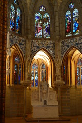 Fototapeta premium Main Shrine Of The Virgin Mary With Its Precious Stained Glass Of The Episcopal Palace In Astorga. Architecture, History, Camino De Santiago, Travel, Interiors. November 1, 2018. Astorga, Leon, Spain.
