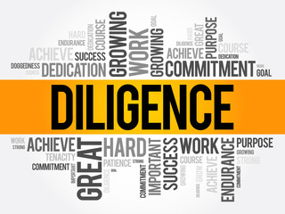Diligence word cloud collage, business concept background