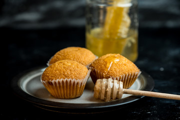lemon muffins topped with golden honey
