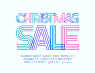 Vector Christmas Sale Shopping Poster. Artistic Special offer Banner. Set of Colorful tube Letters, Numbers and Symbols. Original creative Font.