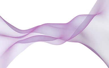 Abstract purple wave. Blue scarf. Bright purple ribbon on white background. Abstract smoke. Raster air background. Vertical image orientation. 3D illustration