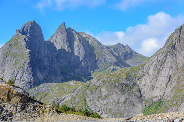 Natural mountain landscape at summer in Lofoten, Norway.
