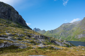 Natural mountain landscape at summer in Lofoten, Norway.