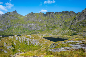 Natural mountain landscape at summer in Lofoten, Norway.