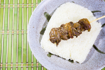 beef barbecue with  stick rice on dish