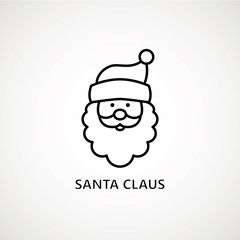 santa claus face beard moustache happy xmas christmas new year outline thin line vector icon black on white background.