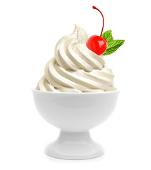 Soft ice cream or Vanilla frozen yogurt in white bowl or cup isolated on white background