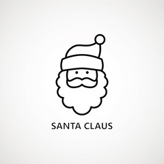 santa claus face beard moustache happy xmas christmas new year outline thin line vector icon black on white background.