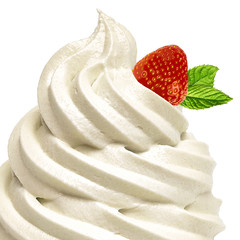 Soft ice cream or Vanilla frozen yogurt with strawberry  isolated on white background