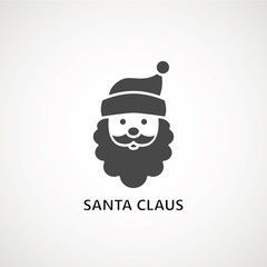 santa claus face beard moustache happy xmas christmas new year vector icon black on white background, person santa claus flat design.