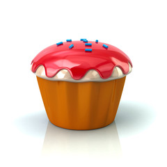 Muffin with red cream 3d illustration