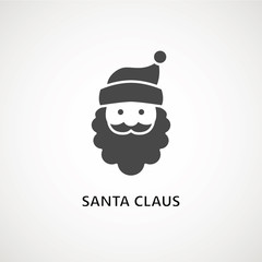 santa claus face beard moustache happy xmas christmas new year vector icon black on white background, person santa claus flat design.