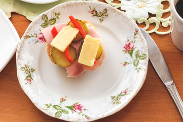 small sandwich - with ham, vegetables and cheese