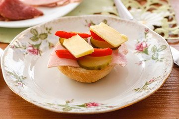 small sandwich - with ham, vegetables and cheese
