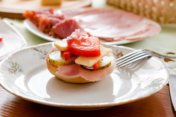 small sandwich - with ham, vegetables and cheese