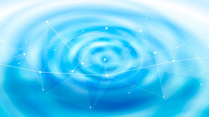 environment ecology concept - blue water waves and a white digital wave of dots, lines and triangles