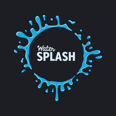 Water Fresh Splash blue color liquid circle  frame template vector dark background