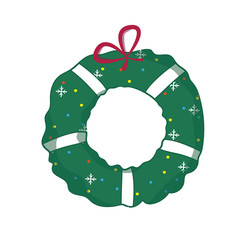 New year and Christmas wreath. Traditional winter garland with red holly berries on evergreen green branches, isolated on white background. Greeting card. Happy xmas vector retro holiday design