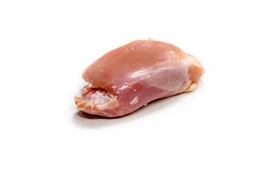 Chicken thigh fillet without bone and skinless, isolated with shadow.