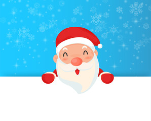 Christmas Cute Santa Claus and Snowflake with blank banner.