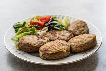 Turkish traditional Food kadinbudu kofte ( meatball ) rice and meat falafel