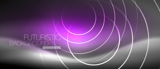 Neon circles abstract background, shiny lines