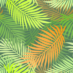 Colorful palm tree leaves. Seamless jungle pattern
