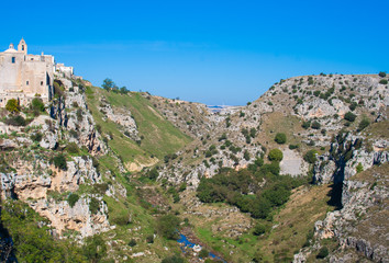 Obraz premium Canyon with river. Sassi or stones of Matera European capital of culture 2019, Basilicata, Italy