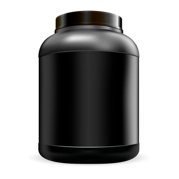 Premium Vector  Supplement jar blank. black protein bottle . whey powder  container.