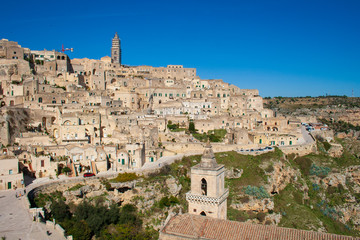 Naklejka premium Panoramic beautiful view of Sassi or stones of Matera, European capital of culture 2019, Basilicata, Italy