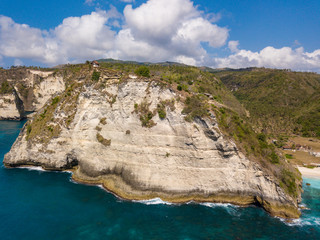 Aerial view to beautiful Atuh cliff. Photo from drone. Nusa Penida, Bali, Indonesia