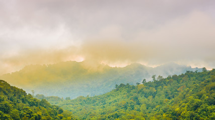 timelapse vdo for landscape concept from beautiful movement of cloud with beautiful fog on layer of mountain and  tree background on autumn season