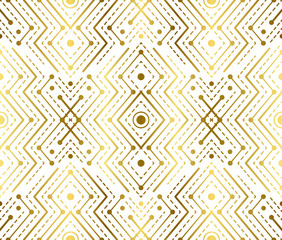 Gradient gold white linear seamless sacred geometry pattern. Golden sacral geometric occult cosmic line art signs for fabric prints, surface textures, cloth design, wrapping. EPS10 vector backdrop. 