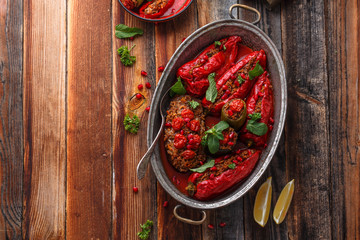 Stufed paprika with rice, middle eastern cuisine