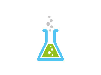 Beaker Lab flask with chemical substance inside make Bubbles for logo design