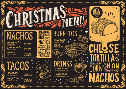 Christmas menu template for mexican restaurant.